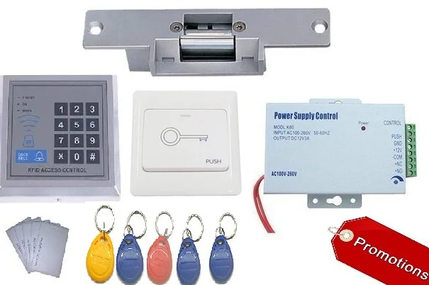 

RFID 125Khz EM ID Keypad Electric Strike Lock Door Access Control System full Kit with RFID keyfob