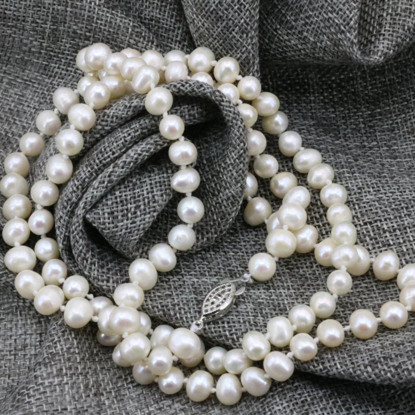 Natural pearl 7-8mm pearls white beads for women long chain charms necklace gifts wholesale price jewelry making 36inch B3239