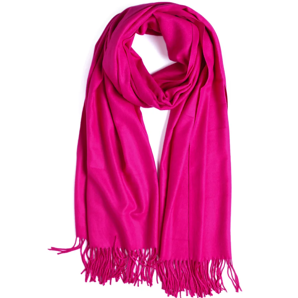 

Fashion Cashmere Scarf Shawl Solid Autumn Winter Wrap Warm High Quality Soft Hijab Thick Women Pashmina Wool Luxury Fuchsia