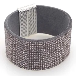 Miasol Magnetic Wrap Full Rhinestone Pave Crystal Bling Leather Women Girl Strap Bracelets For Party Jewelry Gifts