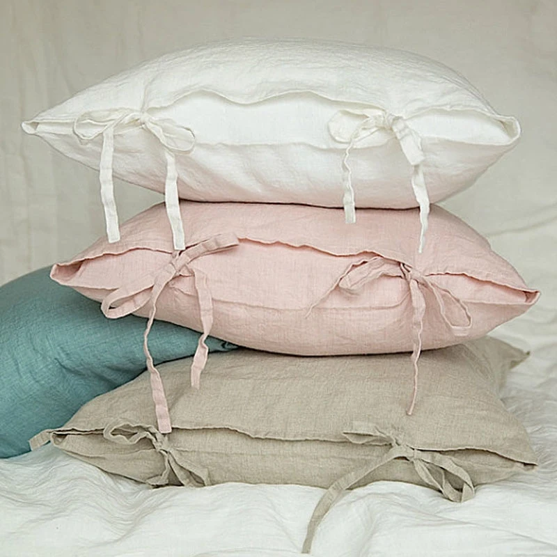 100% Nature Linen Pillowcase European simple double linen bandage soft washing solid pillow cover