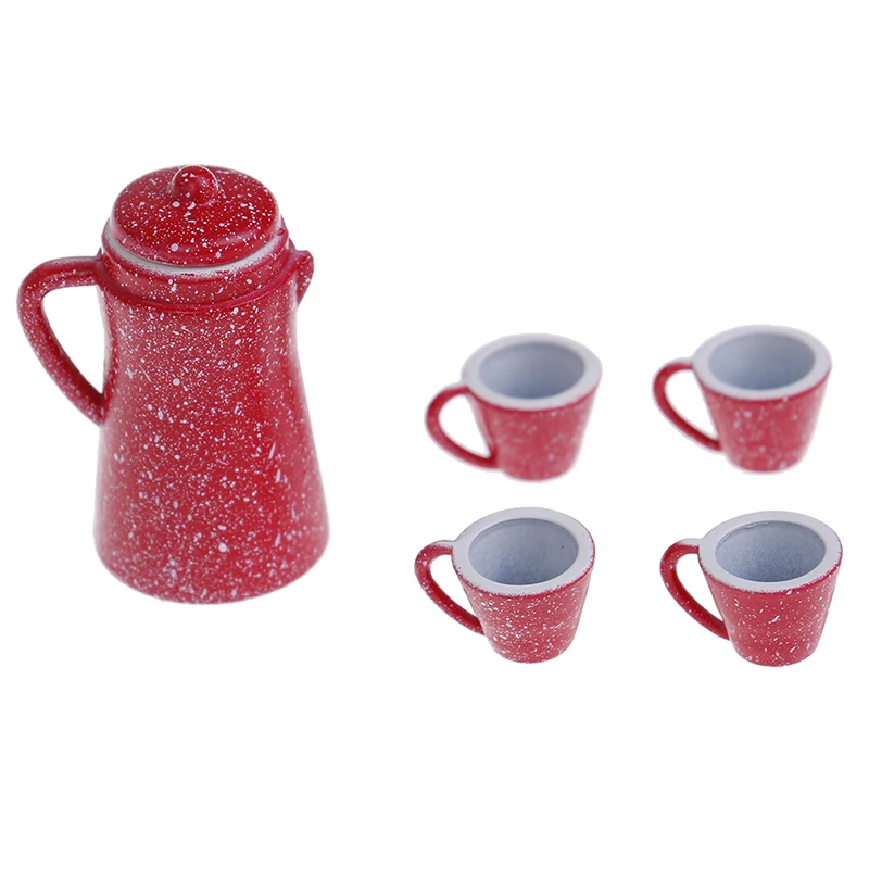 Maison de poupée Miniature en porcelaine avec couvercle pour le café et le thé, ensemble de tasses bouilloire, jouet classique de cuisine, meilleur cadeau pour fille, 5 pièces/ensemble