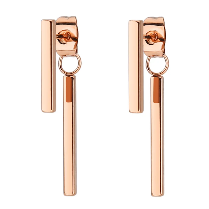 ZooMango Fashion Stainless Steel Double Geometry Rectangular Stud Earrings Rose Gold Color OL Style Earrings For Women ZE20261