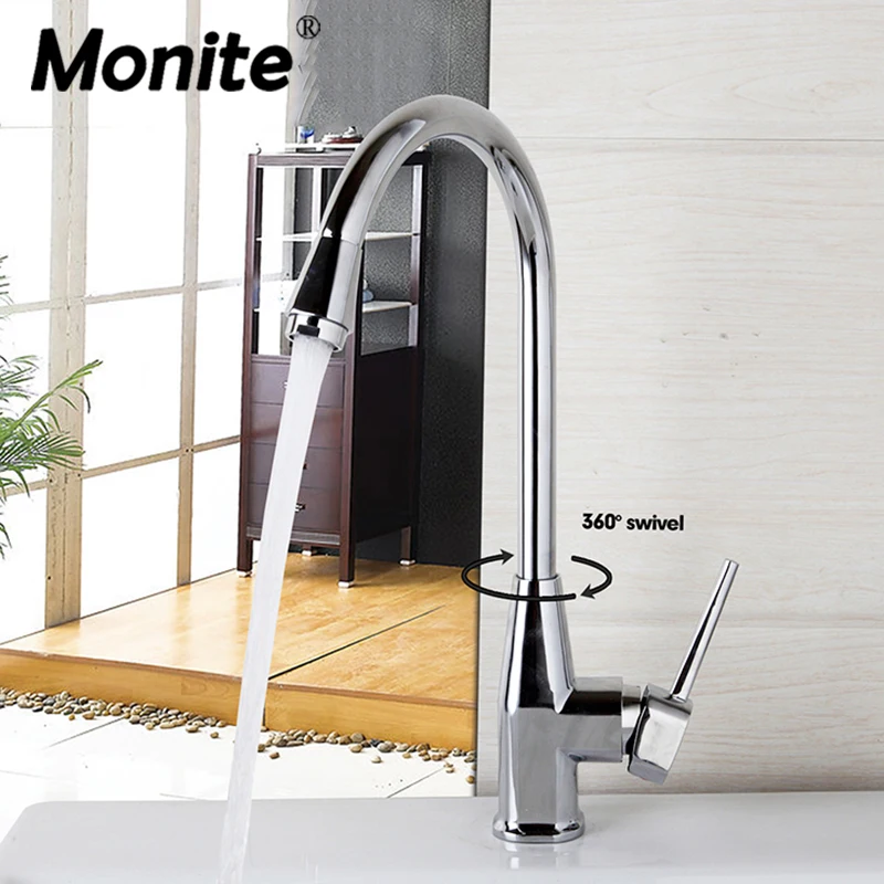 Monite Chrome Polish Stainless Steel Stream Spray Kitchen Faucet 360 Degree Swivel Hot Cold Water Mixer Kitchen Faucet