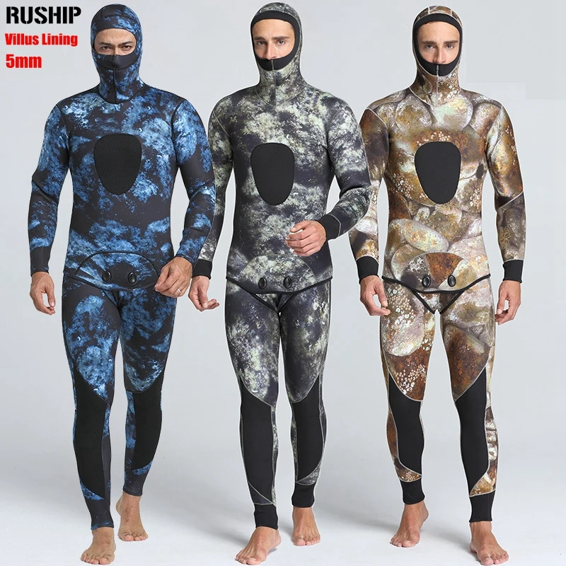 

5MM Diving Suit Neoprene Men Pesca Diving Spearfishing Wetsuit Snorkel Swimsuit Split Suits Combinaison Hat Vest Surf Wetsuit