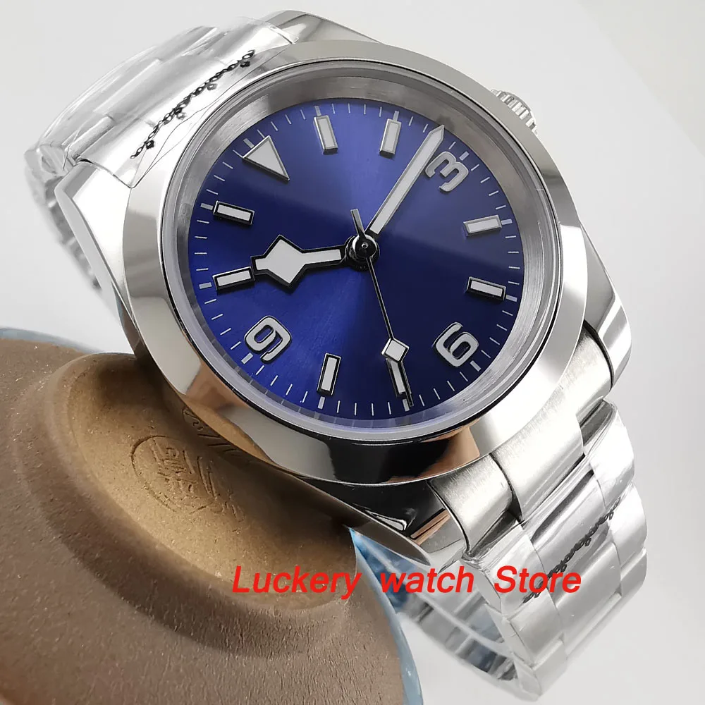 39mm Bliger blue dial luminous men's watch saphire glass polished bezel Automatic wrist watch-BA126