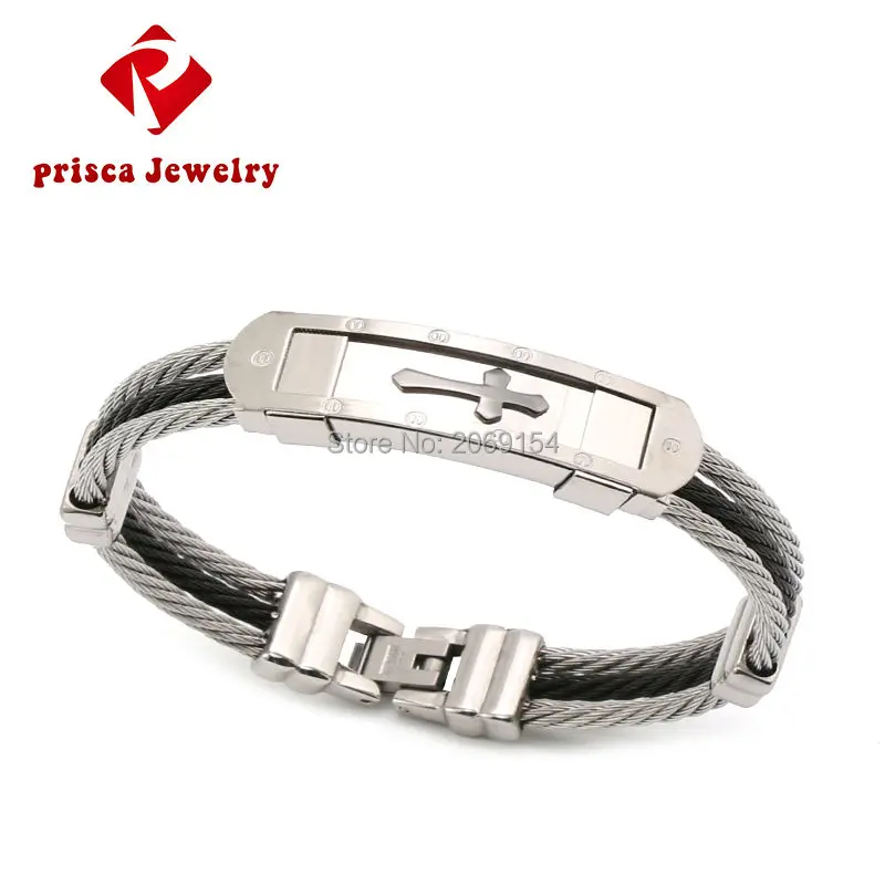 PAPERPLUS |   Brazalete cruzado de acero inoxidable para hombre. Documento de oro. Joyería de alambre de Hip Hop. Encanto Negro. Nuevo
