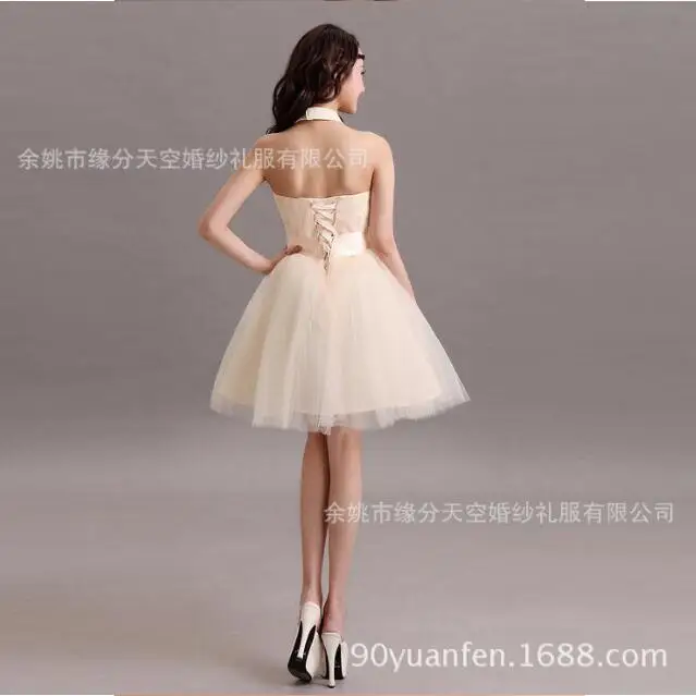 Strapless Bridesmaid Dresses Cheap 2018 Lace Short Wedding Party Dress Bow Sweet Princess Ball Gown Vestido De Festa Q030