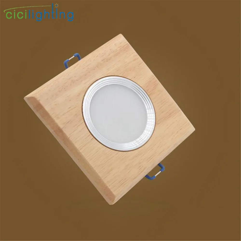 Square Solid Wood led Downlight, Modern 3W 5W led Recessed Ceiling Spotlights Industrial Office Ceilling Lamp Home Cabinet Light