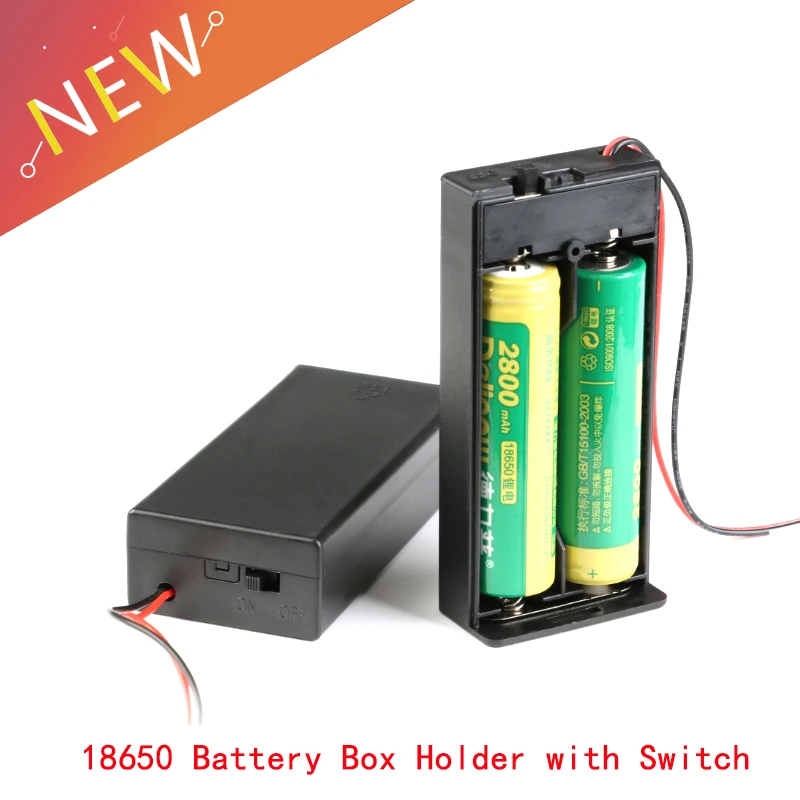 3.7V 2*18650 Battery Holder Connector Storage Case Box with ON/OFF Switch with Cable 1/2/5/10Pcs