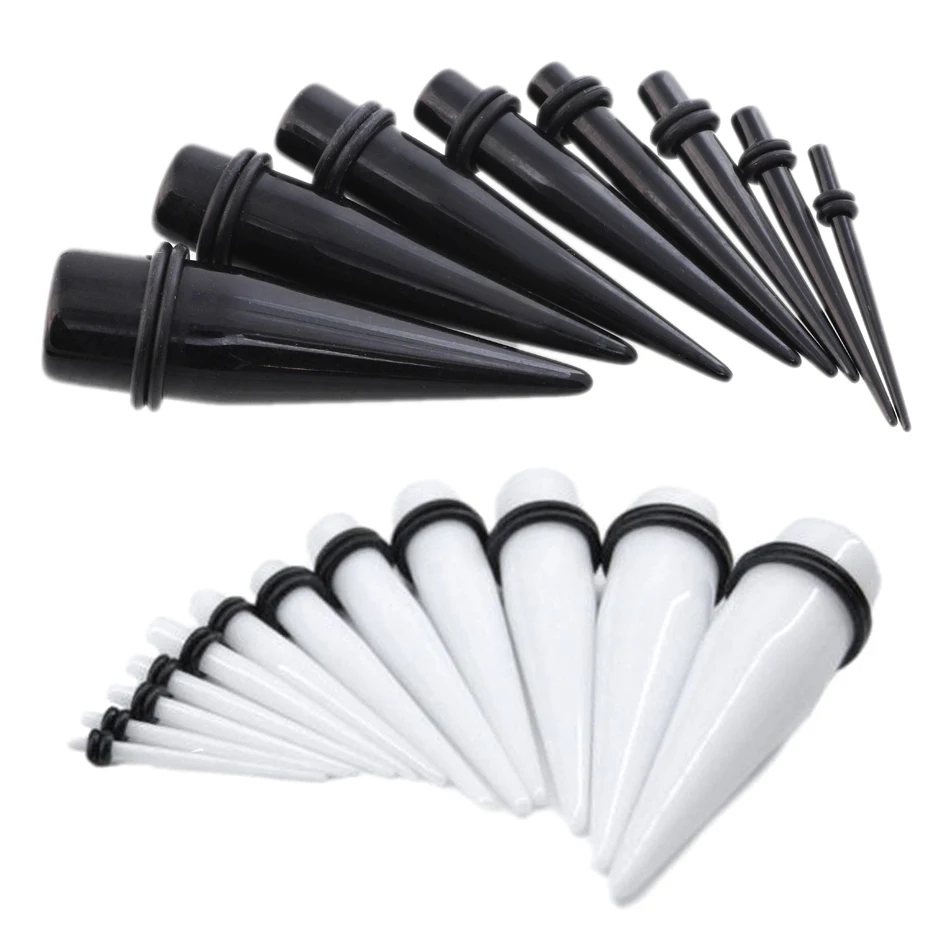 2 sztuk/partia akrylowe nauszne Taper Expander Earleet Stretching Piercing czarne i białe do uszu Taper Plug tunele wskaźniki biżuteria do ciała Piercing