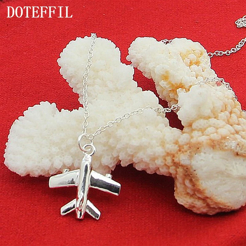 DOTEFFIL 925 Sterling Silver Aircraft Plane Pendant Necklace 18-30 Inch Chain For Woman Fashion Wedding Engagement Charm Jewelry