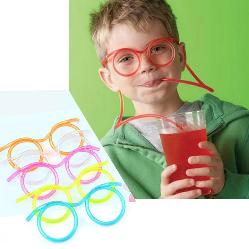 Funny Soft Glasses Straw Flexible Drinking Tube Birthday Holiday Party Accessories Plastic Drinking Straws Kids Gift