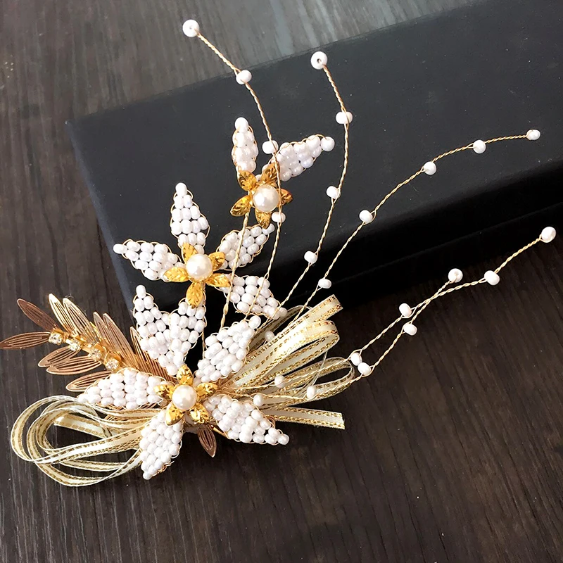 HIMSTORY Handmade Bridal Hairpins Wedding Headdress Pearl Jewelry Women Crystal Beads Hair Accessory Hairgrips