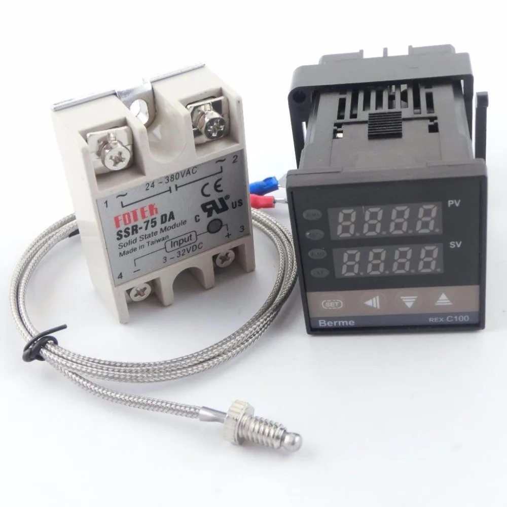 REX-C100FK02-V*AN PID Temperature Controller Set with 10DA/25DA/40DA/50DA/75DA Solid State Relay and 1M K Type Thermocouple