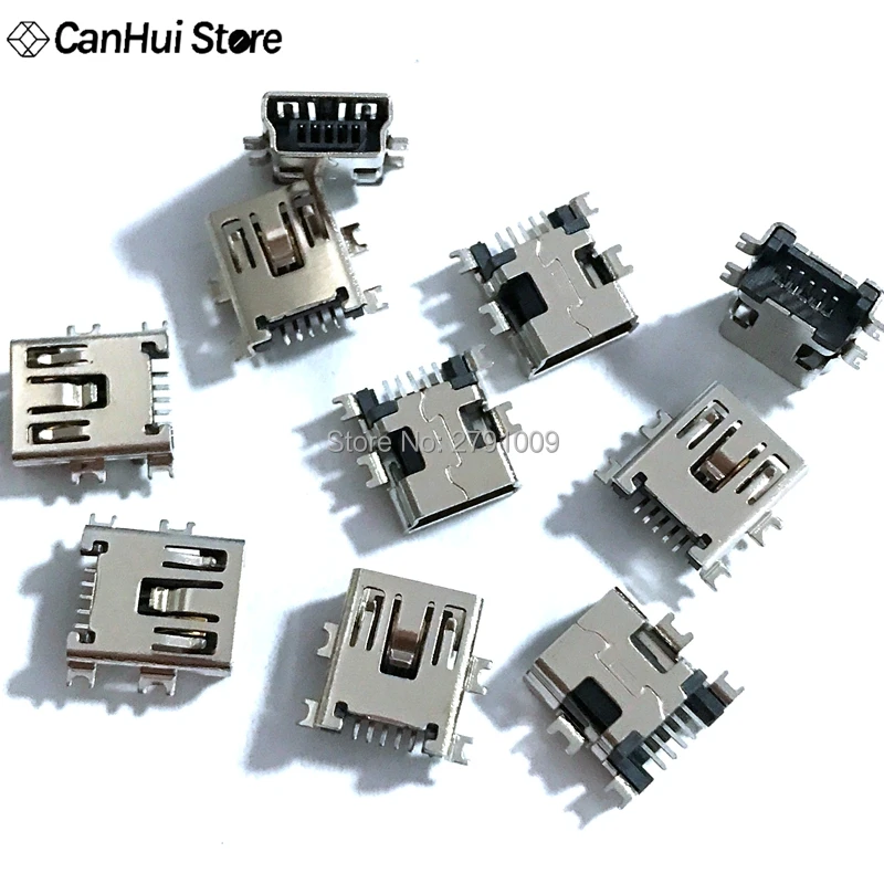 10pcs Mini USB 5pin Female Socket Connector 4foot for Tail Charging Mobile Phone Data Interface Broken Plate USB Female Seat MP3