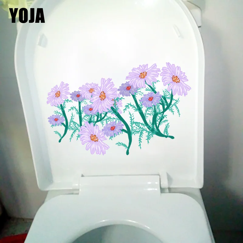 YOJA 22.3X14.2CM Cartoon Home Wall Decal Room Decoration Purple Plant Chamomile Toilet Sticker T1-1640