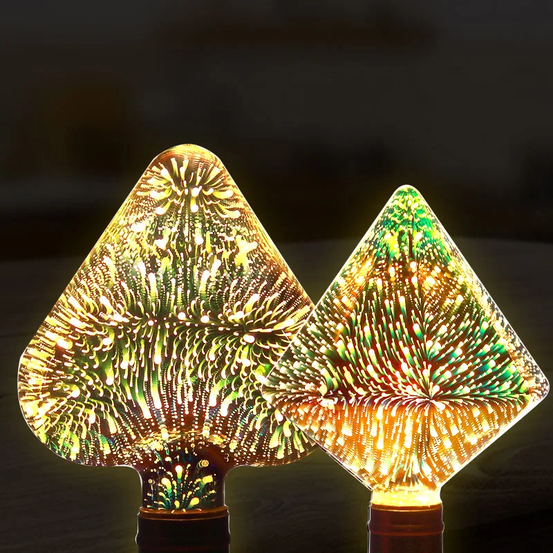 3D Star 220V E27 LED Edison Light Bulb Lampada ST64 A60 G80 G95 G125 Diamond Heart Shape Holiday Christmas Decoration LED Lamp