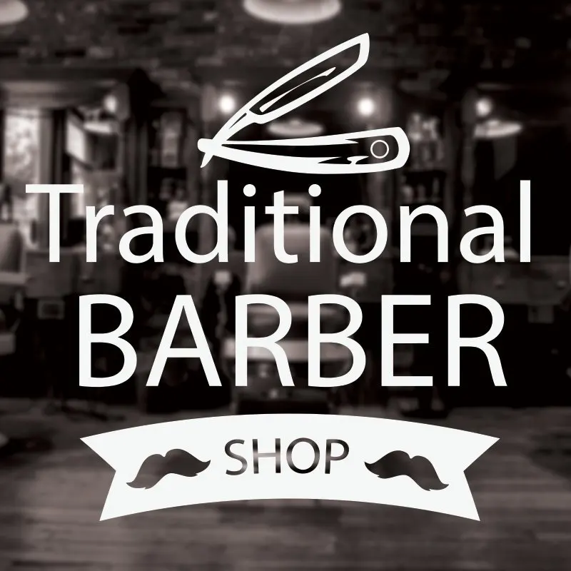 Traditional Barber Shop Wall Window Stickers Removable Hair Salon Sign Decals Beard Razor Vinyl Sticker Room Decoration G300