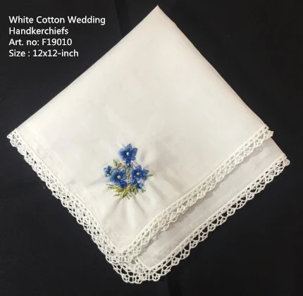 

Set of 12 Wedding Bridal Handkerchiefs White Cotton Hankies with Lace Edged & Color embroidered Floral Hanky Bride Gifts 12"x12"