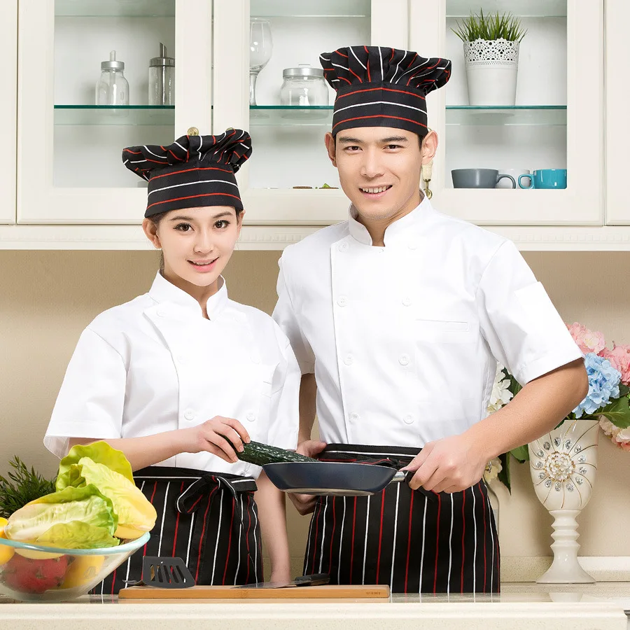 Chef Uniform Short Sleeves Summer Clothes Pair Buckle Cook Uniform New Ventilated Kitchen Clothes Cook Overalls B-6226