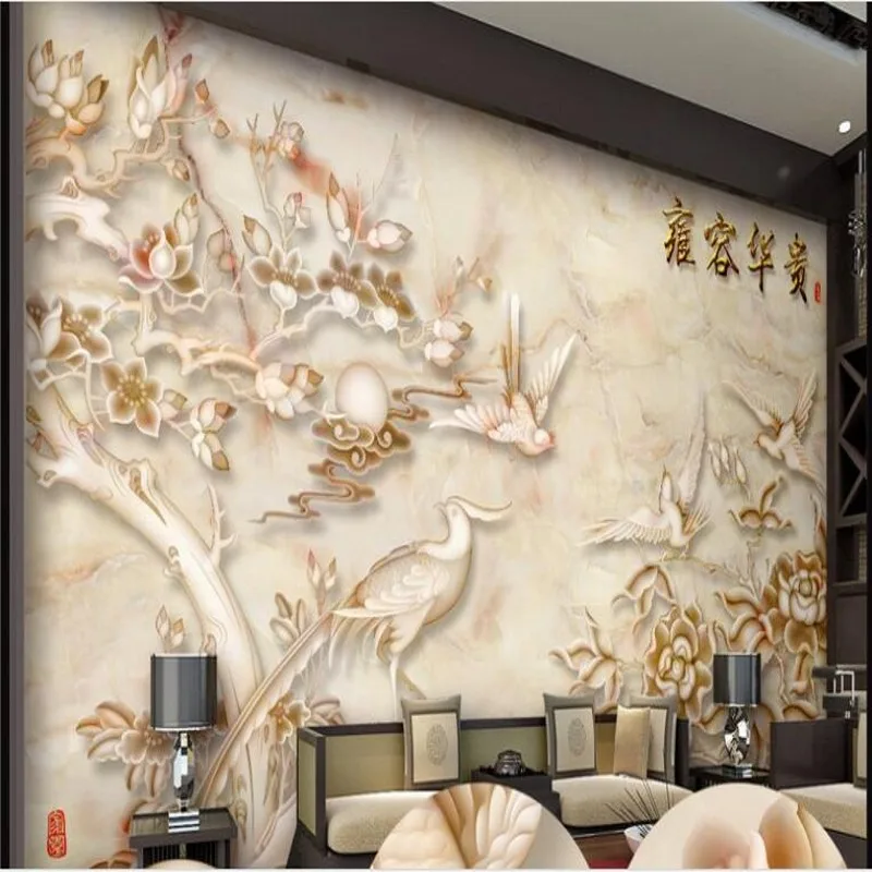 

wellyu Customized large-scale murals Yongronghuagui marble embossed TV sofa restaurant background wall non-woven wallpaper