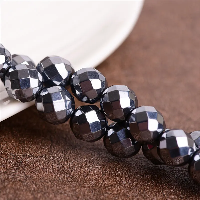 6-14mm Natural Terahertz Stone Beads 15\'\' Round Faceted Gray DIY Loose Beads For Jewelry Making Beads Men Bracelet Necklace Gift