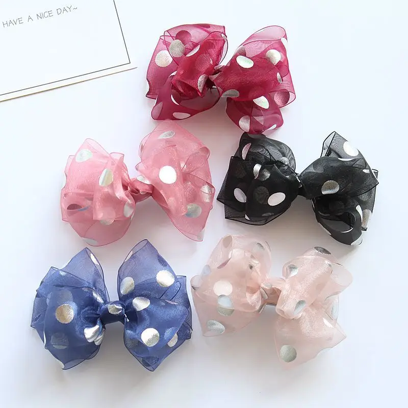 

Boutique 20pcs Fashion Cute Polka Dot Gauze Bow Hairpins Solid Kawaii Bowknot Hair Clips Princess Headwear Accessories