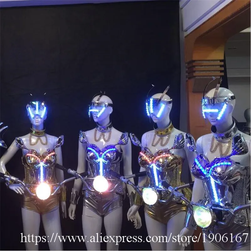 

Newest Led Luminous Ballroom Costume With Mask With Motohead Light LED DJ Nightclub Event Party Dance Wear Clothes