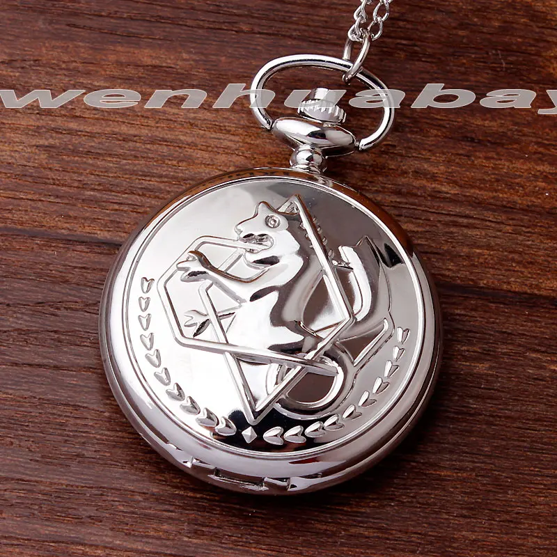 Vintage Full Metal Alchemist Cosplay Pocket Watch Necklace Chain Pendant Clock Steampunk Edward Elric Fob Watches For Men Women