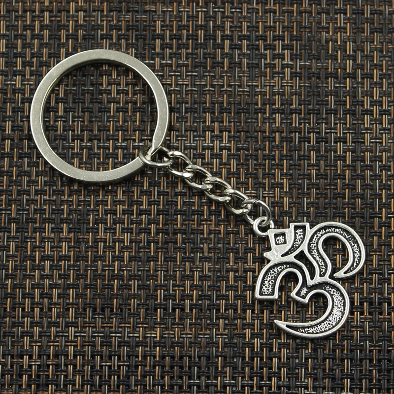 Fashion 30mm Key Ring Metal Key Chain Keychain Jewelry Antique Silver Color Plated Yoga Om 30x26mm Pendant