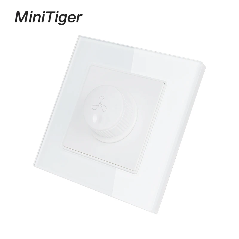 Minitiger Fan Controller Regulator Luxury Crystal Glass Panel Wall Switch Interruptor 16A Maximum 300W