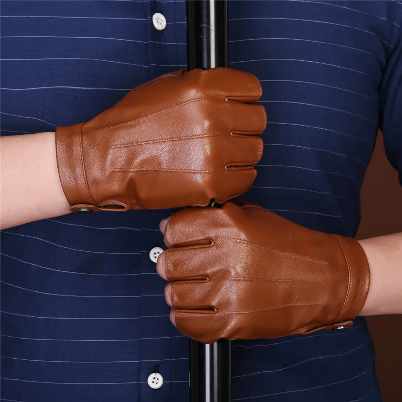 Men\'s Half Finger Leather Gloves Men\'s Driving Fingers Goat Leather Gloves NAN43-5