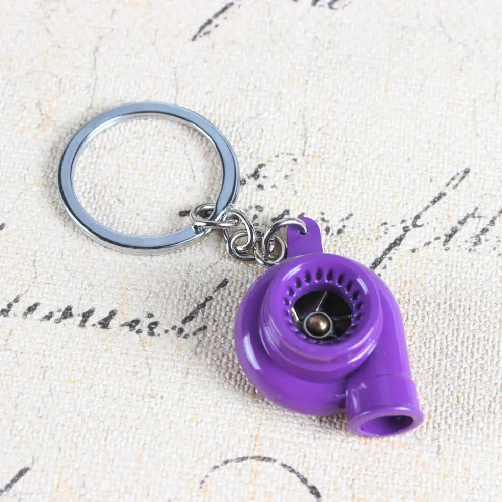 New Design Spin Sleeve Bearing Car Auto Parts Nos Turbine Turbocharger Purple Charm Pendant Key Ring Chain Creative Party Gift