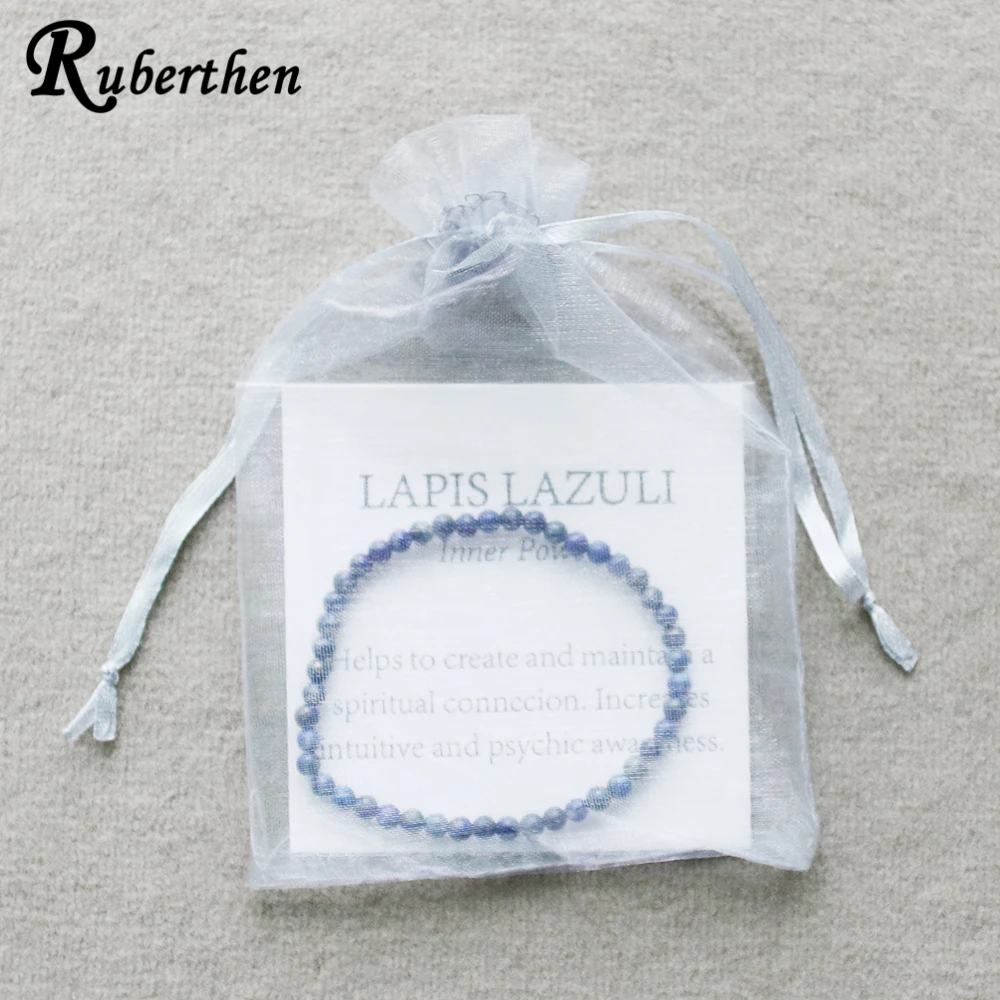 Ruberthen Trendy Design 4 MM Natural Lapis Lazuli Bracelet Handmade Mini Gemstone Energy Yoga Wrist Mala