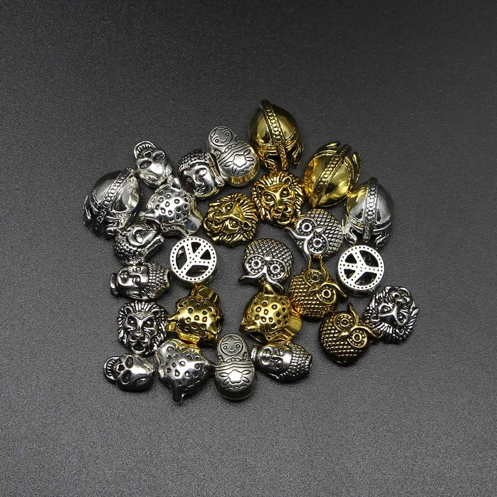 10pcs/lot Antique Gold Color Charm Beads Gladiatus Owl Russian Doll Skull Spacer Beads For DIY Jewelry Finding Making Bracelet