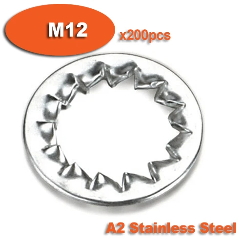 

200pcs DIN6798J M12 Stainless Steel A2 Internal Serrated Lock Washers Washer