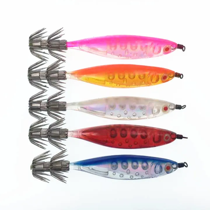 

5Pcs New Design Hard Body Squid Jigs Wood Fishing Shrimp Lures 10CM 12.6G Hard Bait with Strong Fishing hook