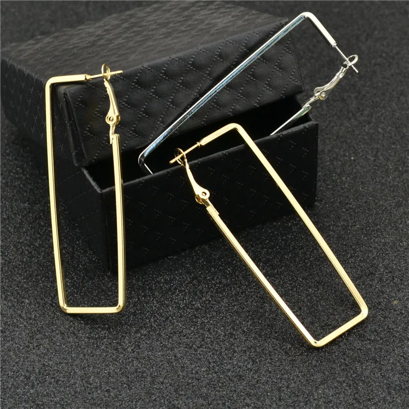 Ladies Earrings Silver Gold Plating Square Rectangular Fashion Brand Personality Exaggerate Fine Youth Hoop Earrings for Women