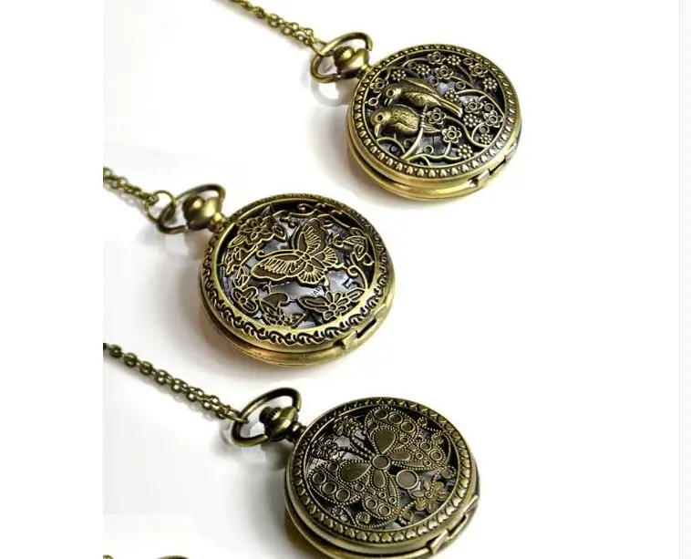 mixed sale 7style flowers butterfly Hollow woman and men steampunk Necklace pocket watches dial45MM gift