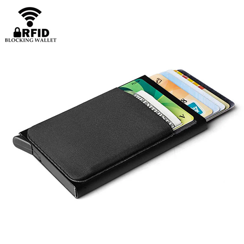 Aluminum Wallet With Elastic Lycra Back Pocket RFID Blocking Mini Metal Credit Card Holder Automatic Pop Up Card Case Coin Purse image 3