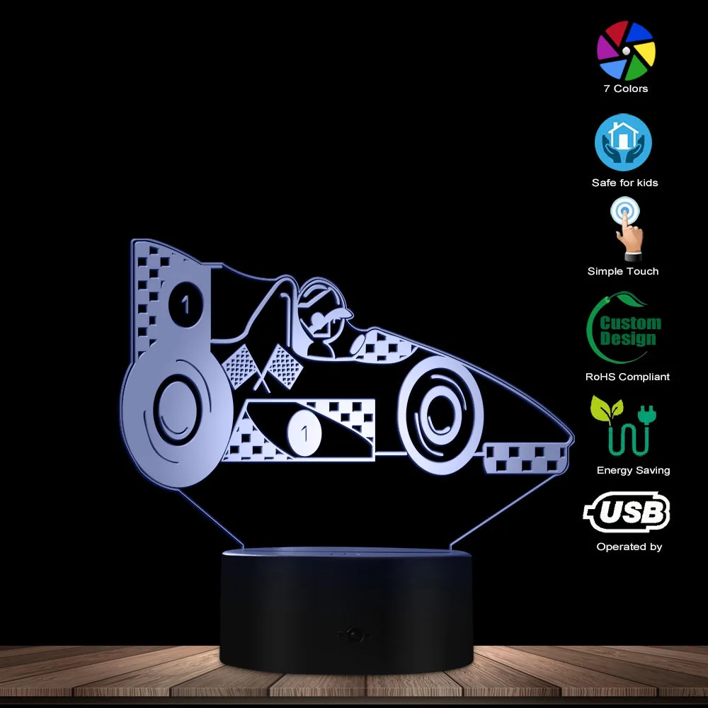 Bedside LED Light Racing Car 3D Optical Illusion Table Lamp Kid Room Decorative Lighting With Colors Change Gift For Car Fans