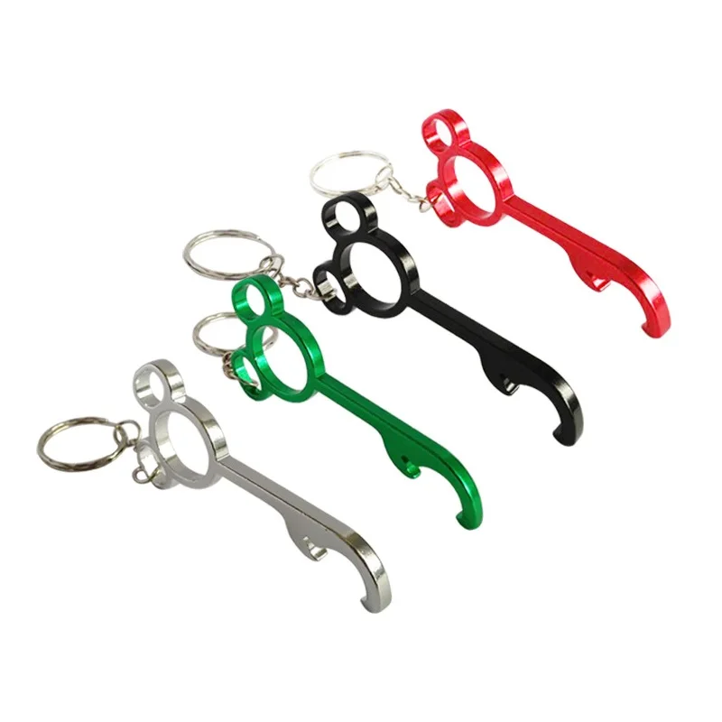 200Pcs/Lot Lovely Metal mickey Shaped Wine Beer Bottle Opener Ring Keychain Key Chain Lovely Cooking Tool Free Laser Logo