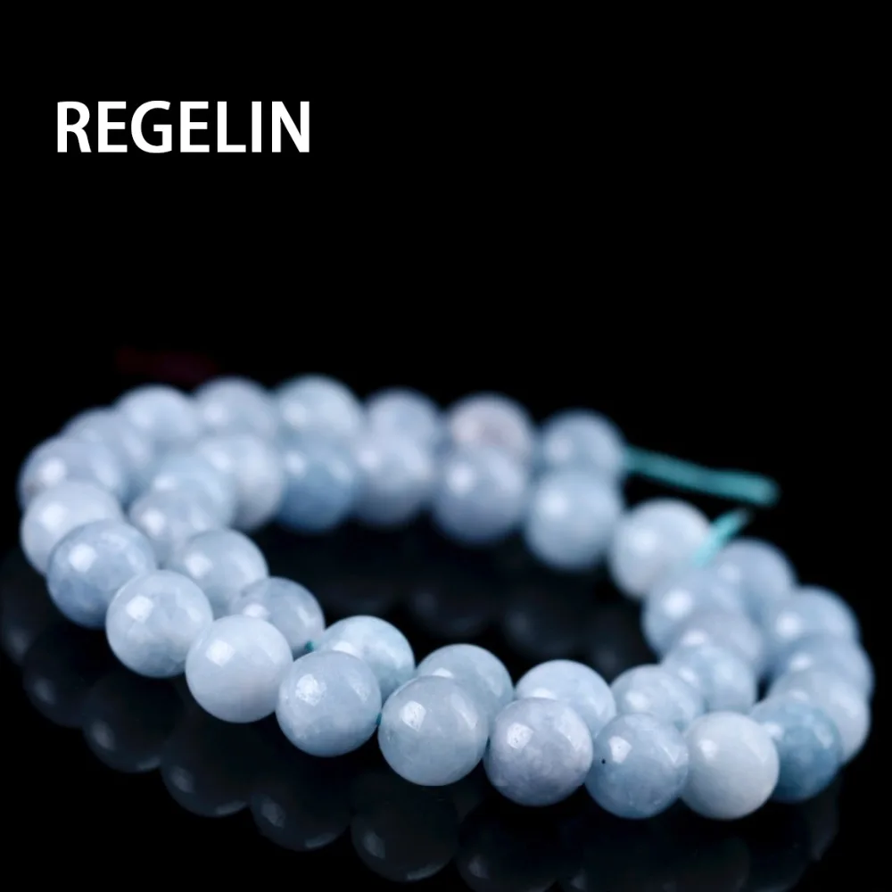 REGELIN  8MM Natural Stone Angelite Round Loose Beads 6-14mm For Jewelry Making Strand 15\