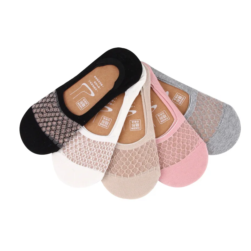 

5 Pairs Women Boat Socks Summer Breathable Mesh Invisible Non-slip Silicone Cotton Women Sock Slippers Casual Fashion Sock Meias