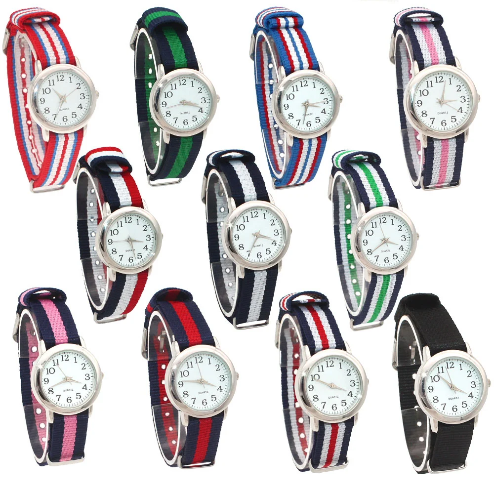 العلامة التجارية بسيطة الساعات الفتيان والفتيات ساعة رياضية خارجية لطيف مضيئة الأيدي الأوسط طالب الملونة النايلون عارضة الطفل