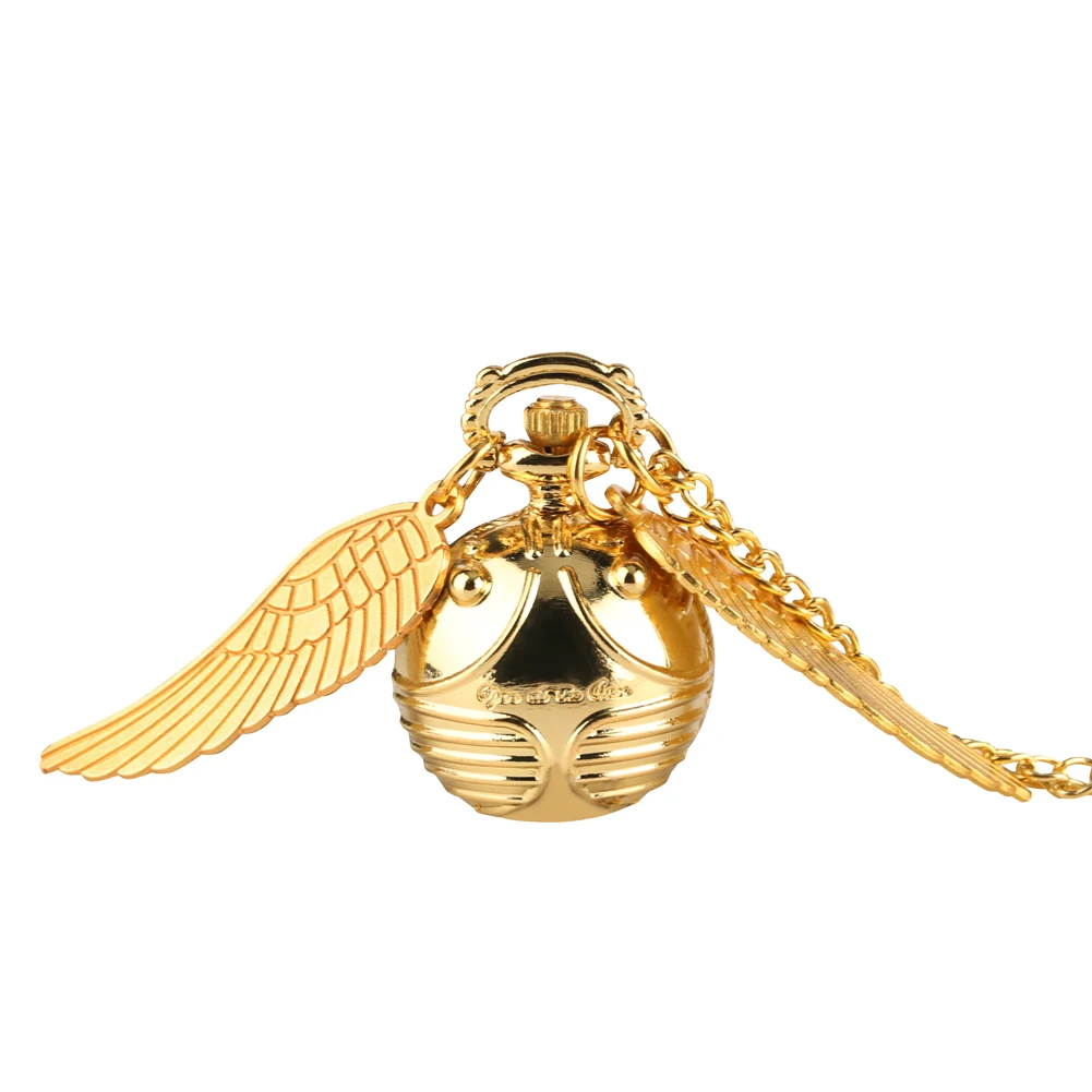 Women\'s Pocket Watch Pendant Watch Golden Ball Shape Pocket Watch With Angle Wings Stylish Small Dial