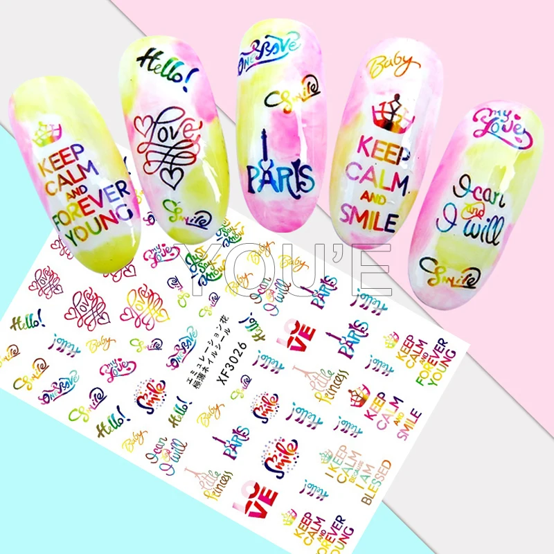 Label Liefde 3D Nail Stickers Decoratie Zelfklevend Decal Manicure Ontwerp Nummer Brief Nail Wraps Transfer Folie Sticker Slider