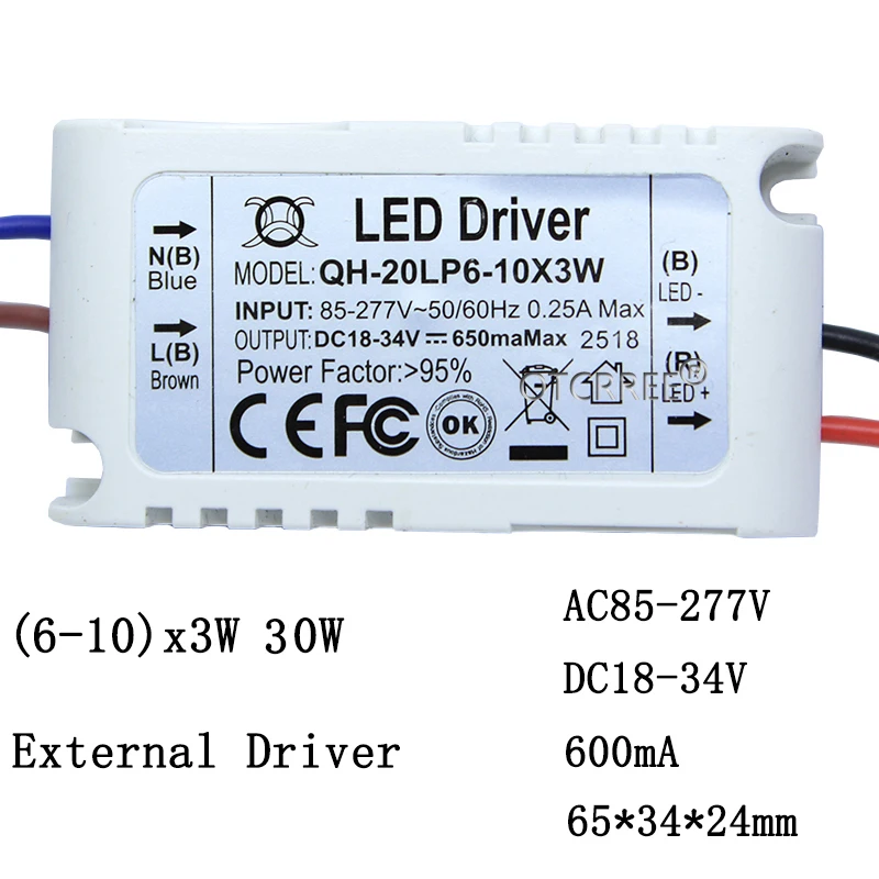 High PF Constant Current LED Driver 600mA 3W 10W 20W 30W 40W 50W 60W1-2x3w 6-10x3w 10-18x3w 18-30x3W Lamp Lighting Transformers