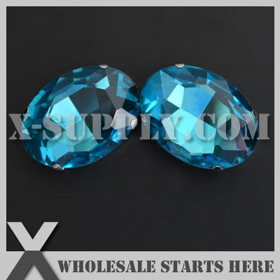 

DHL Free Shipping Preset Mounted Crystal Rhinestone Oval 22x30mm Aquamarine in NICKEL Sew on Setting for Bag,Shoe,Jeans